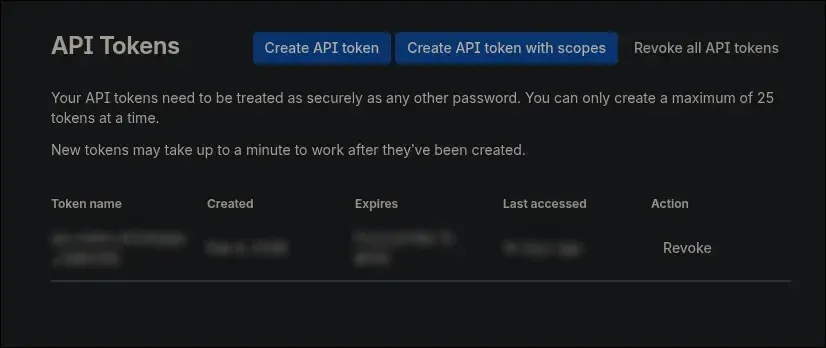 Create token page