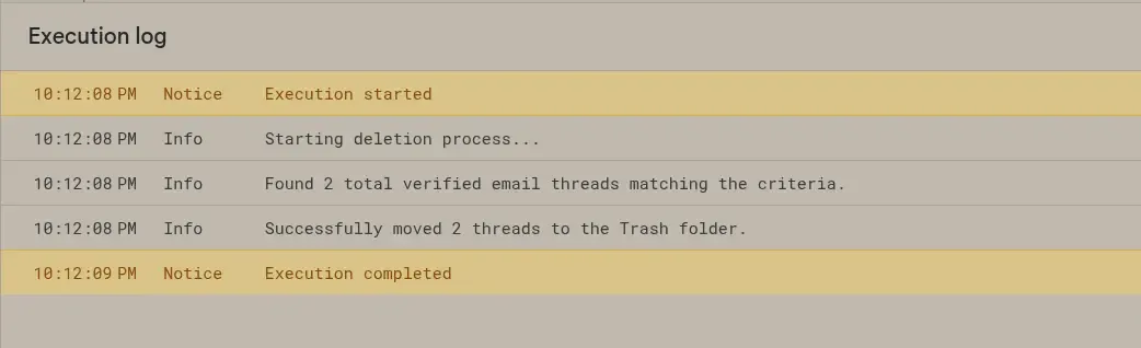 Execution logs